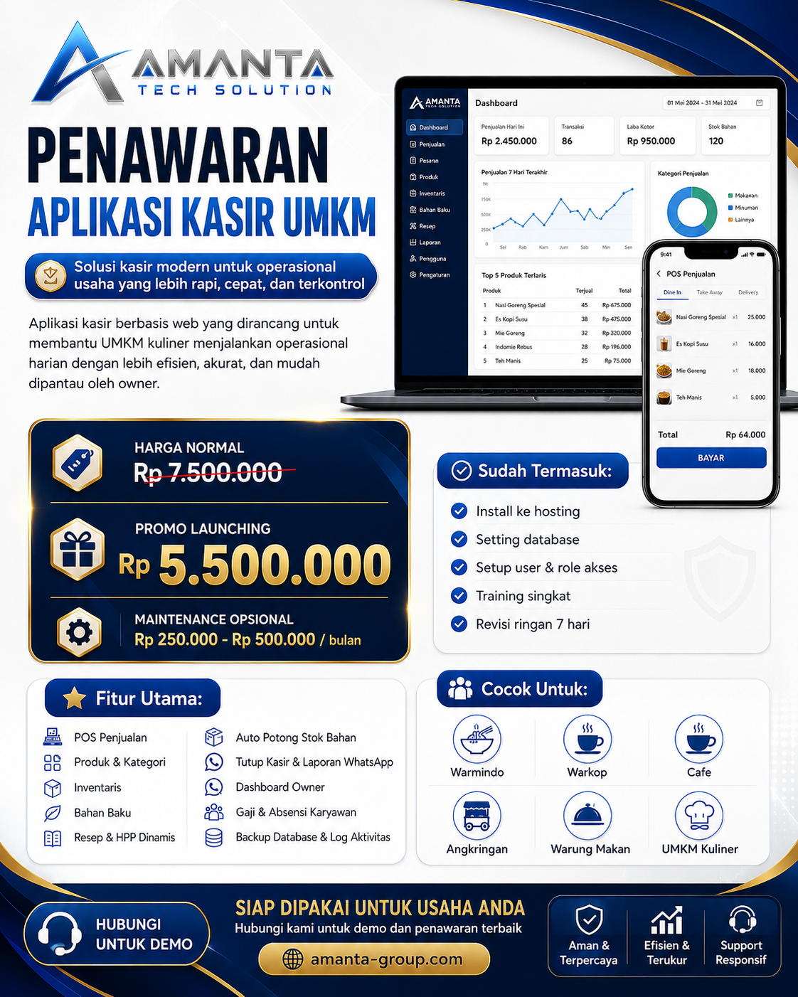 Banner penawaran Aplikasi Kasir UMKM dari AMANTA TECH SOLUTION